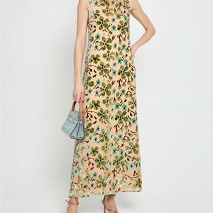Floral Sleeveless Maxi Dress - Green and Tan